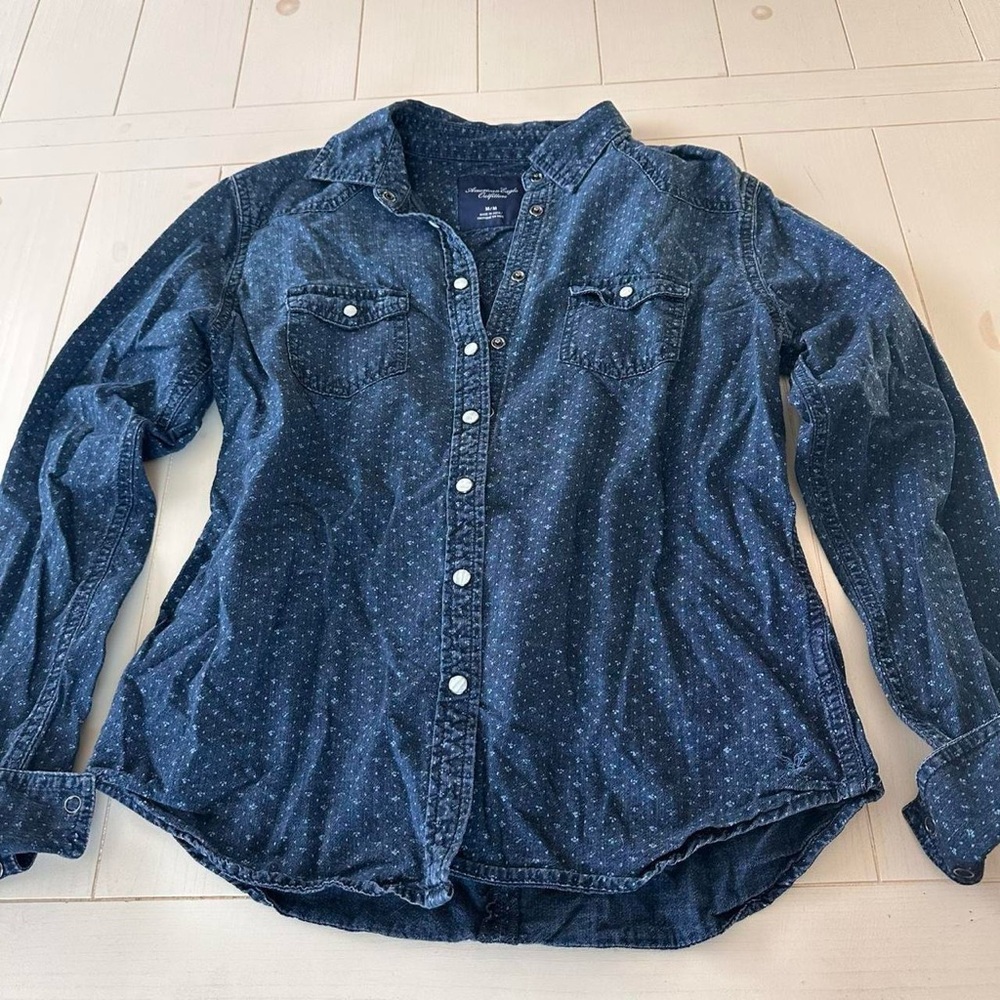 american either denim button up top